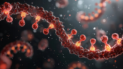 HMPV Concept, dynamic 3D visualization of viral particles and genetic material