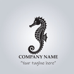 sea horse logo company black and white vector illustration