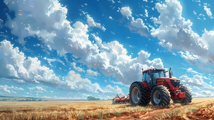 Obraz premium a tractor sowing wheat seeds in a wideopen field dfbdddfceeaf AI generated illustration