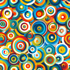 Fototapeta premium Colorful abstract pattern of overlapping circles in various sizes and hues.