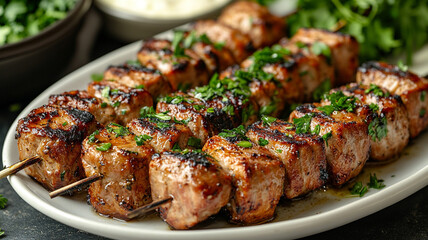 Pork shish kebab. kebab, grilled soap.