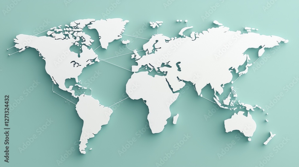Poster world map infographic concept. detailed 3d rendered world map with connecting dots and lines forming