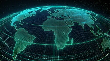 World map infographic concept. Futuristic 3D Glowing World Map with Blue and Green Lines