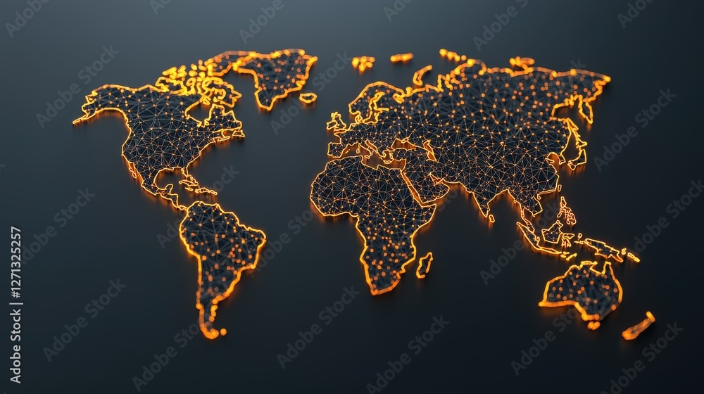 Poster world map infographic concept. glowing 3d world map showcasing global connections and digital networ