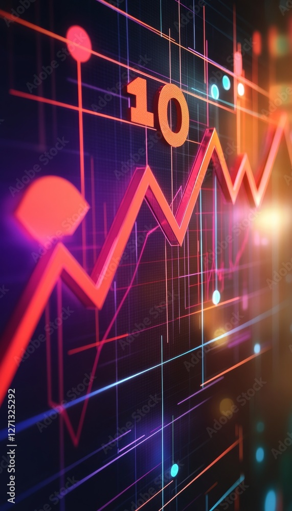 Poster abstract financial data red upward trend line chart showing growth in digital space.