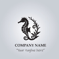 sea horse logo company black and white vector illustration