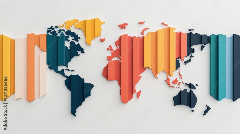 Poster world map infographic concept. layered 3d world map abstract infographic design for business and tec