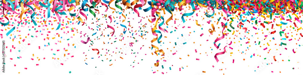 Poster vibrant multicolored confetti explosion in motion creating a dynamic celebratory background for fest