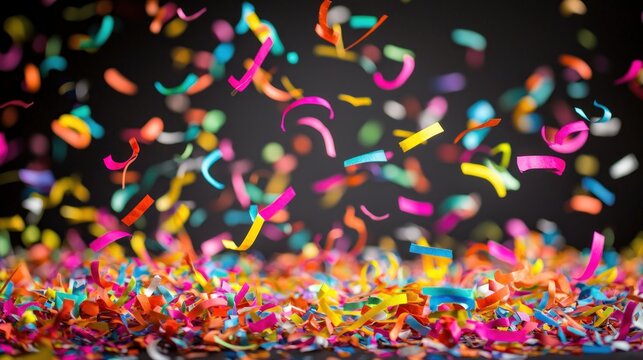 A vibrant explosion of colorful confetti, celebrating joy and festivity. The image showcases a multitude of  brightly colored paper shreds, creating a dynamic and celebratory scene.