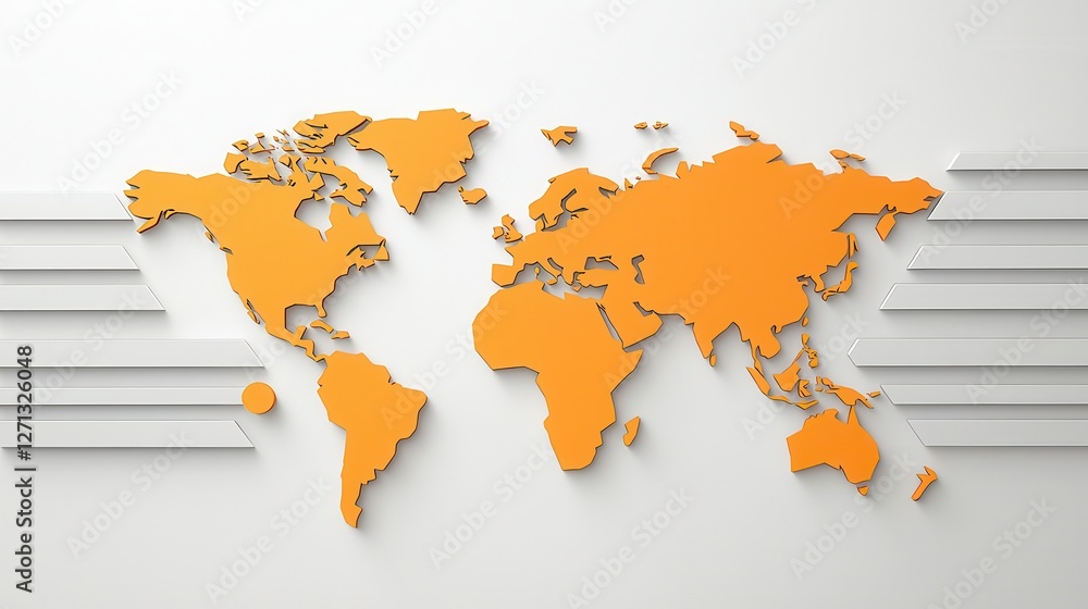 Poster world map infographic concept. abstract 3d world map with layered paper cut design in infographic st