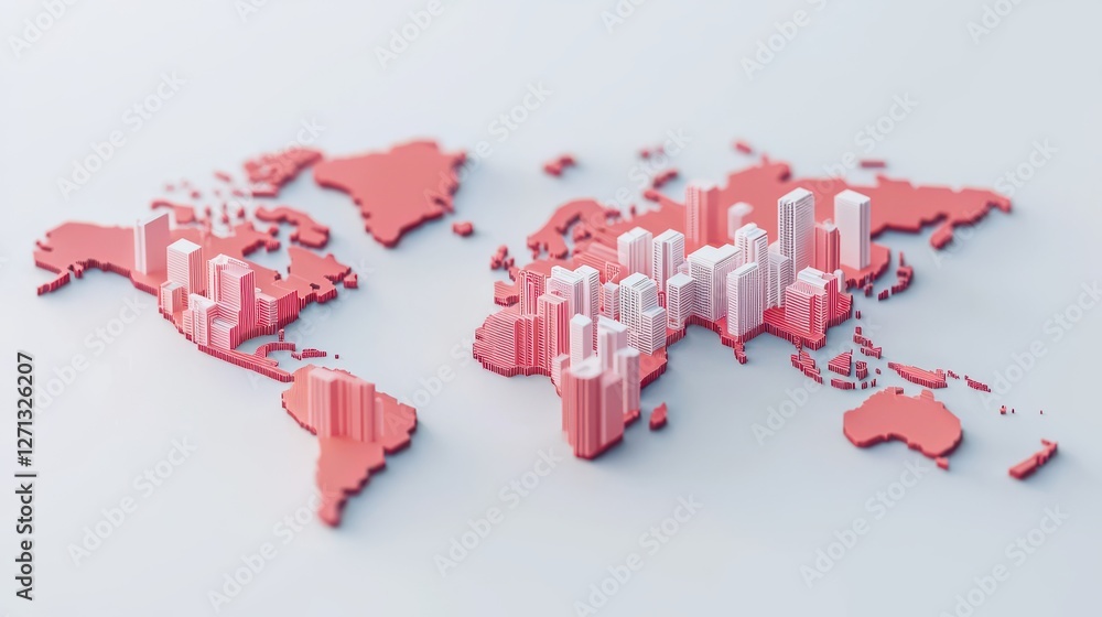 Aufkleber world map infographic concept. vibrant 3d isometric world map infographic with global connectivity a