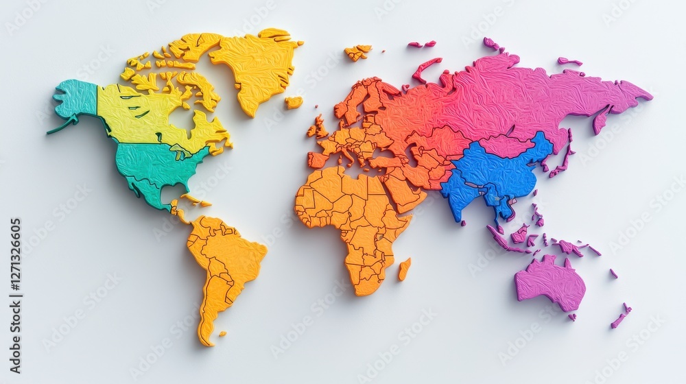 Poster world map infographic concept. vibrant 3d world map with heatmap style color coding for data visuali
