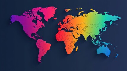 Fototapeta premium World map infographic concept. Vibrant Gradient 3D World Map Depicting Continents and Oceans