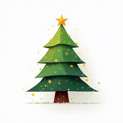 Fototapeta premium Hand drawn christmas green tree on white background. Watercolor painting