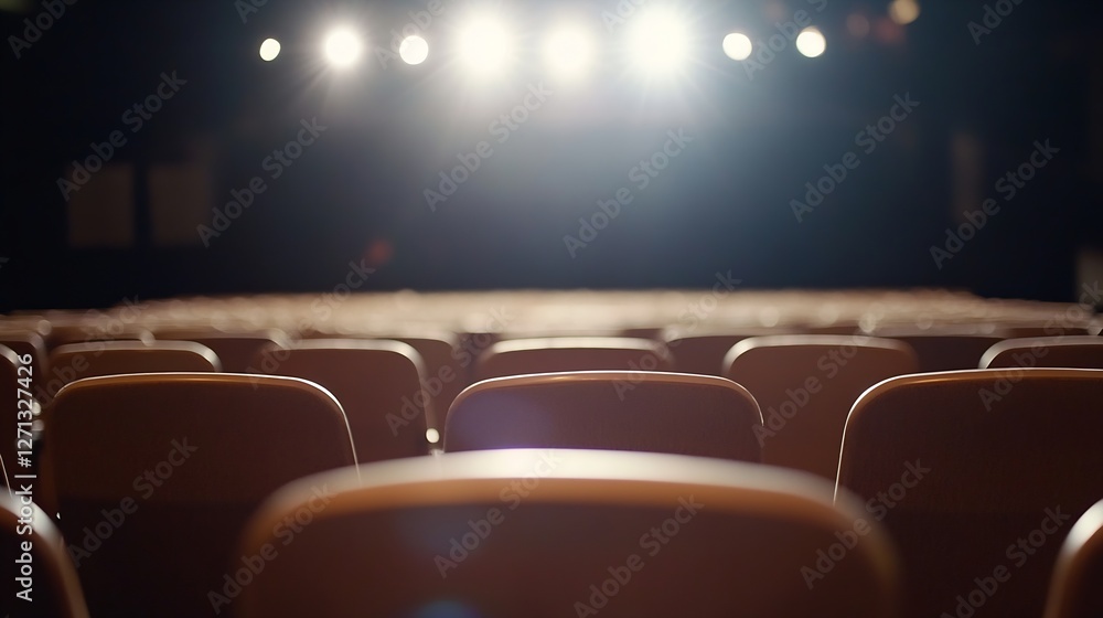 Aufkleber Empty Theatre with Spotlight on Stage and Rows of Comfortable Seats Awaiting Spectators : Generative AI