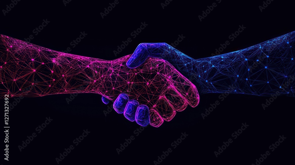 Aufkleber digital handshake: a futuristic concept of connection and collaboration through technology.