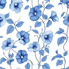 Seamless Blue Hibiscus Floral Pattern with Elegant Leaves – AI-Generated Image