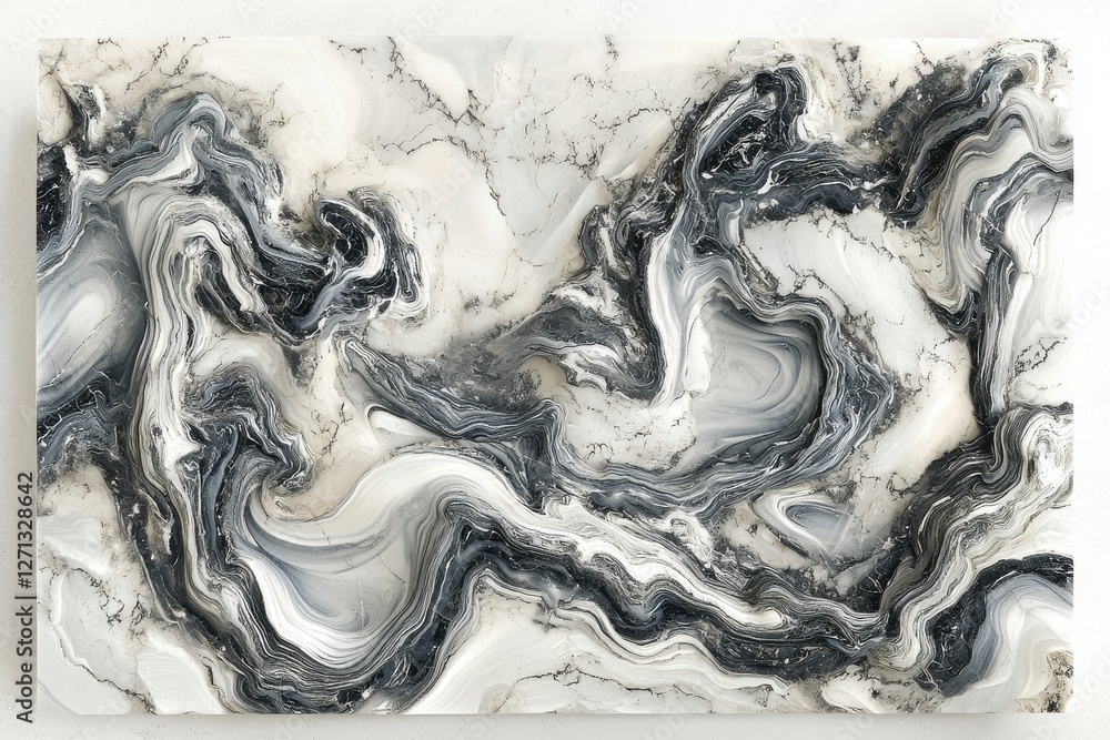 Poster an abstract marble design with swirling patterns of gray and white, perfect for creating elegant bac