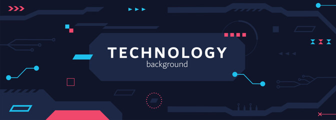 Abstract High Technology horizontal background with place for text. Modern technology banner design in sci-fi style. Website header concept. Flat style. Vector illustration