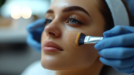 Facial Treatment beauty skincare cosmetic procedure spa wellness healthy radiant. Woman getting facial rejuvenation aesthetic clinic skin care hydration.