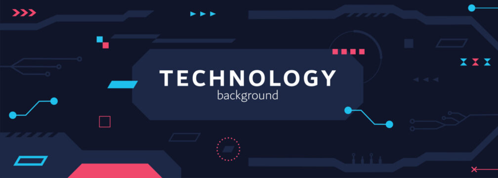 Abstract High Technology horizontal background with place for text. Modern technology banner design in sci-fi style. Website header concept. Flat style. Vector illustration