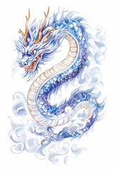 Fototapeta premium Majestic blue dragon coiled, mythical creature art