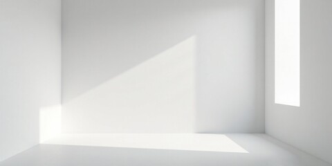 Fototapeta premium Serene Minimalist Room with Sunlight Illuminating a Corner and a High Window