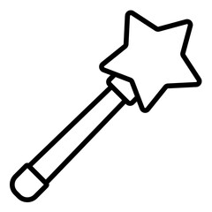 Magical wand outline icon with a classic star tip
