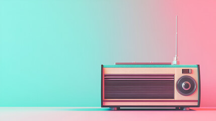 Antilo radio illustration, 80s and 90s, retro colors on pastel green pink neon light background, ai generative