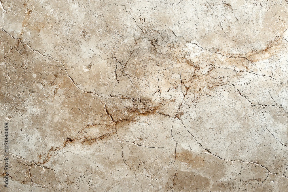 Poster an abstract close-up of cracked travertine stone texture, showcasing the interplay of colors and pat