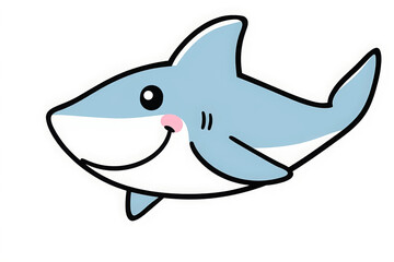 Obraz premium Cartoon style illustration, shark on white background. Cute drawing for children's products, clip art.