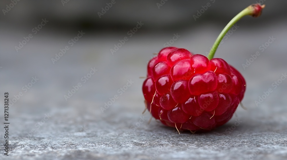 Poster Fresh red raspberry isolated on a textured stone surface showcasing its vibrant color and juicy appeal : Generative AI