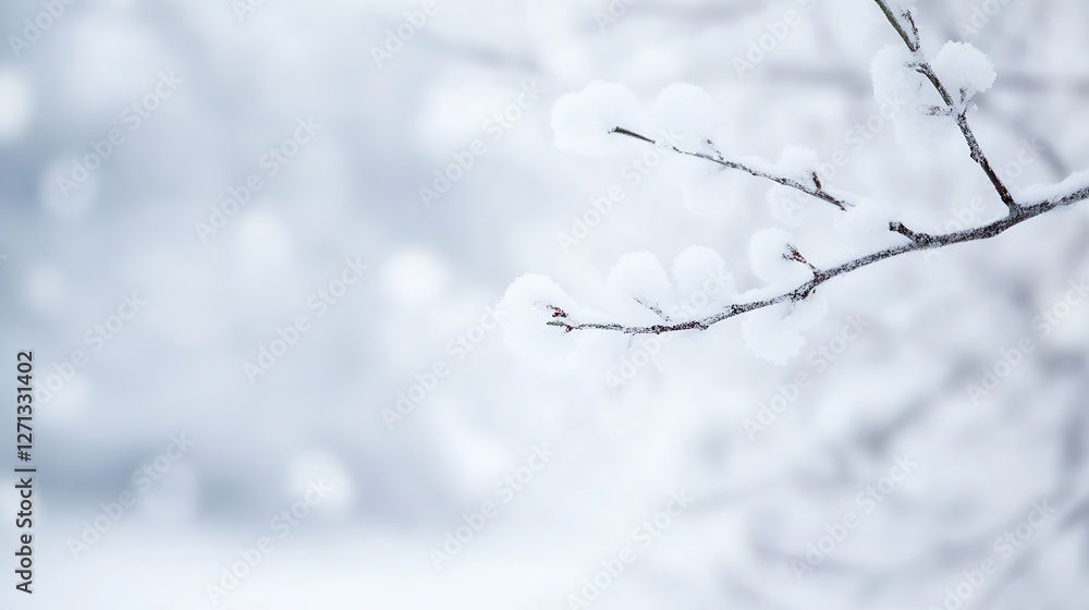 Poster delicate winter branch covered in soft snowflakes creating a serene and tranquil winter scene : gene