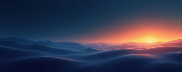 Obraz premium Abstract dark blue gradient background with orange glow sunset. Smooth, soft, subtle backdrop. Minimalist design with geometric shapes. Modern, futuristic, contemporary style wallpaper. Great for