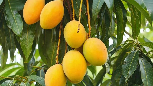 Ripe mango fruits on mango tree