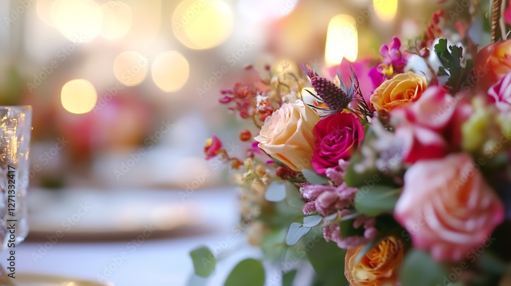 Poster stunning floral arrangement with vivid colors and soft lights creating a beautiful ambiance for any 