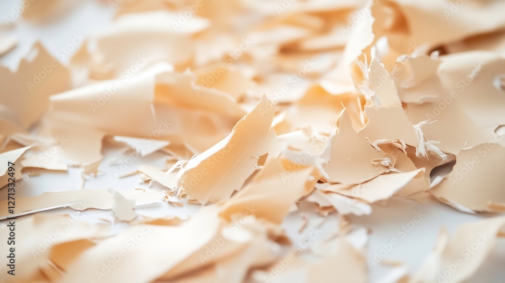 Poster Close up view of delicate beige shavings and fragments scattered on a surface : Generative AI