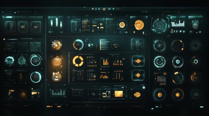 A Futuristic Tech Interface Display with Glowing Panels