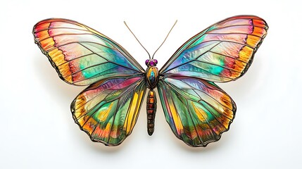 Fototapeta premium Colorful butterfly art, studio shot, white background, nature decor.