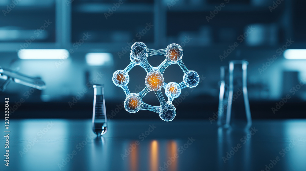 Poster hmpv concept, glowing 3d model of molecular structure in laboratory setting