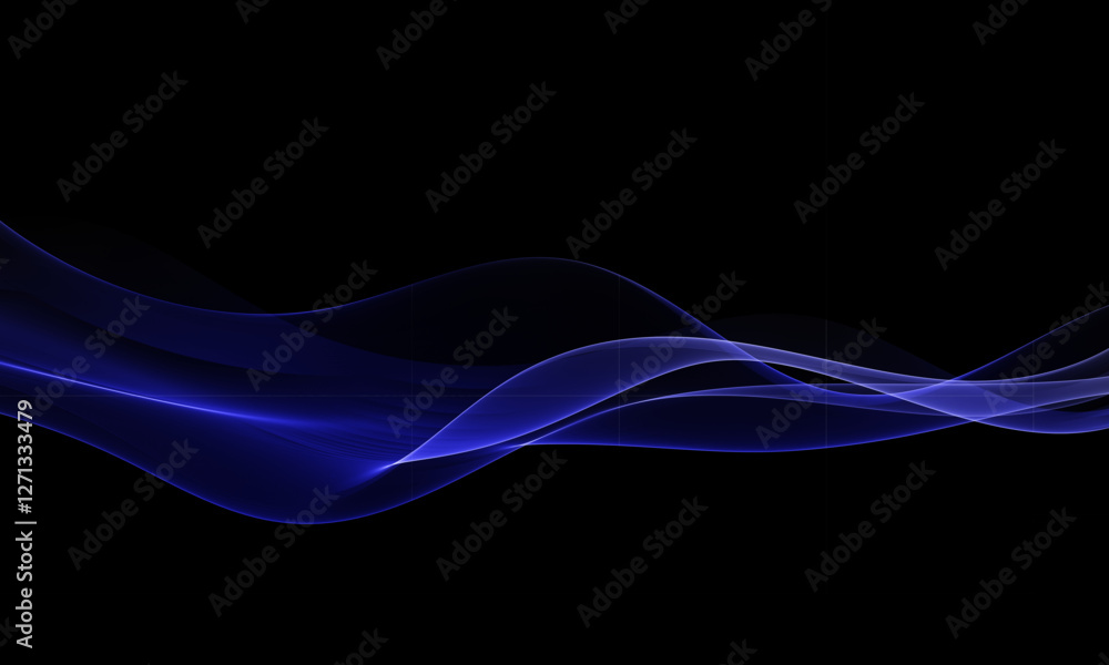 Poster elegant abstract wave design with vibrant blue color on dark background. for science or technology t