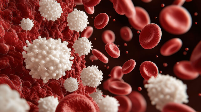 HMPV Concept, vibrant depiction of immune system fighting pathogens with red blood cells
