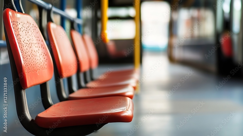 Poster bright red seats in a modern public transport setting showcasing urban minimalism : generative ai