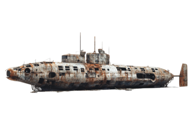 Destroyed Submarine isolated on white or transparent background