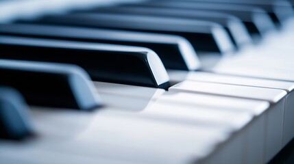 Close up view of piano keys showing artistic details and rich textures in a music studio : Generative AI
