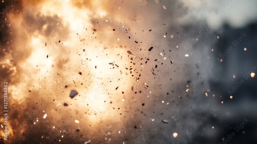 Fototapete closeup of explosive burst with debris and smoke creating a dramatic visual effect : generative ai