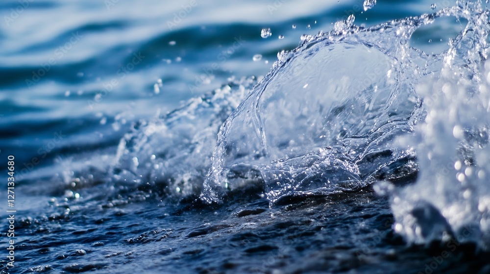 Aufkleber close up of water splashing over a rocky shoreline capturing the essence of nature and fluid motion 