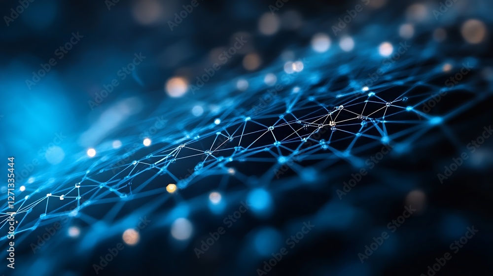 Fototapete Abstract Representation of Global Network Connections over a Digital Surface : Generative AI