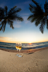 砂浜とワイングラス