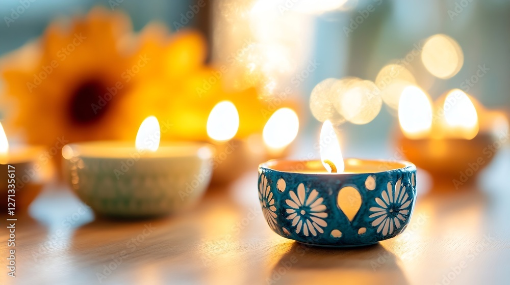 Poster Candlelight in decorative bowls creating a soft warm atmosphere perfect for relaxation and ambiance : Generative AI